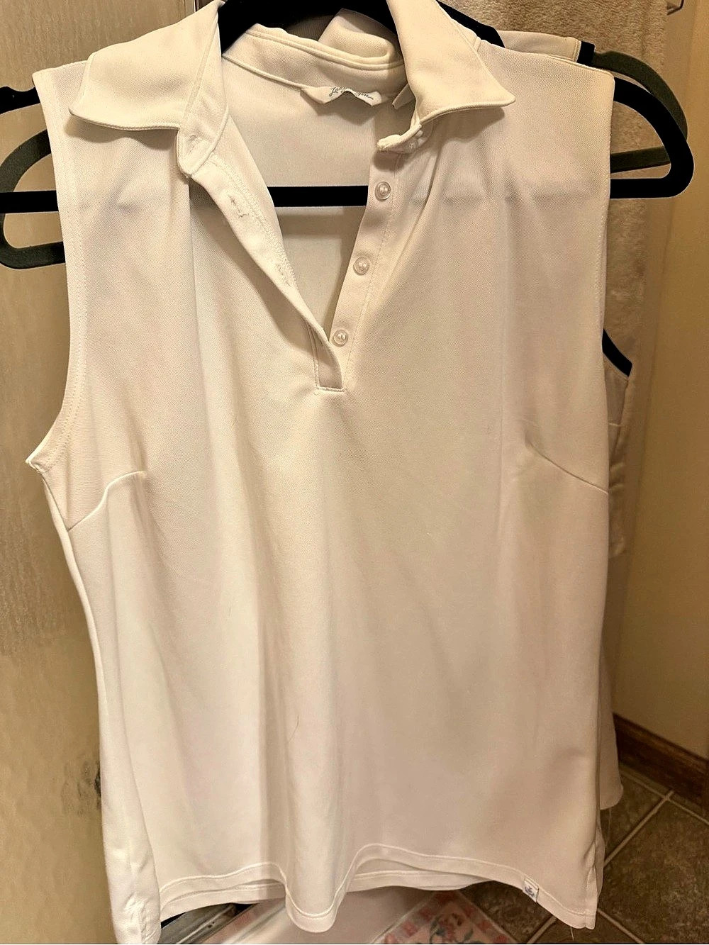 Lady Hagen Sleeveless White Collared Polo Top